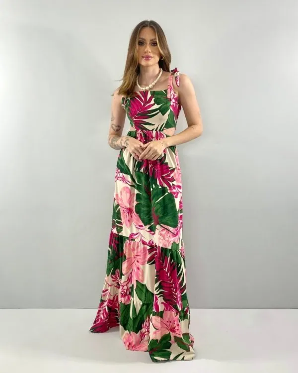 Vestido Pérola - Floral Fundo Bege