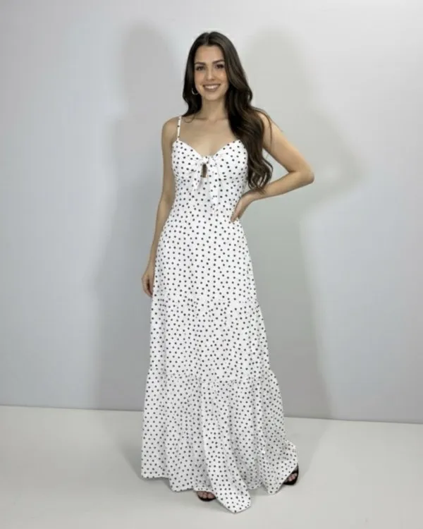 Vestido Camila - Poá Fundo Branco
