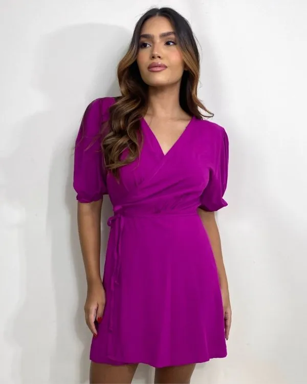 Vestido Érica Manga Princesa - Fúcsia