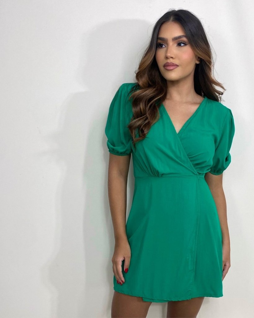 Vestido Érica Manga Princesa - Verde Bandeira