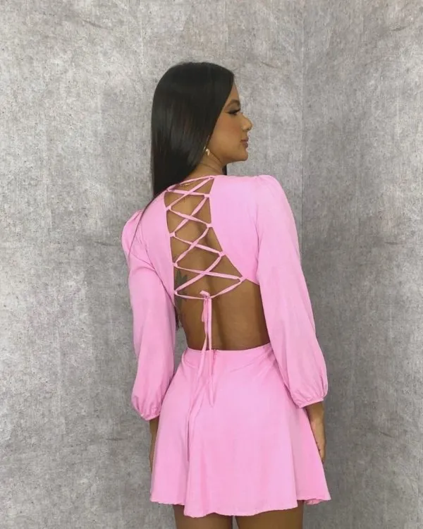 Vestido Leona - Rosa Bebê