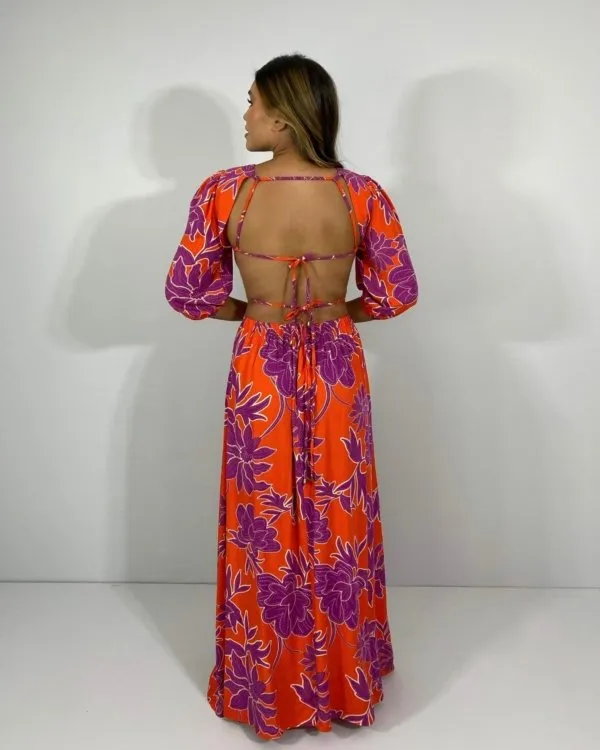 Vestido Giza - Floral Fundo Laranja