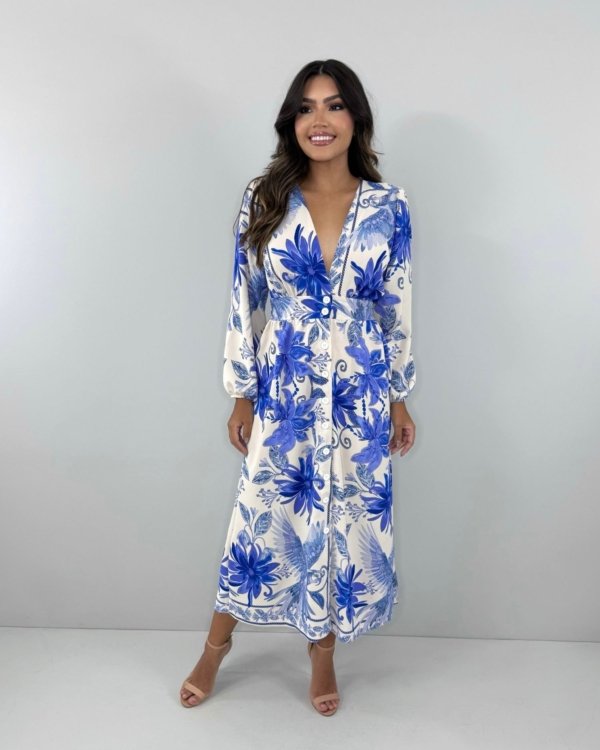 Vestido Clara - Estampa Azul