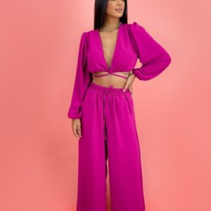 Calça Pantalona em Duna - Fúcsia - Image 1