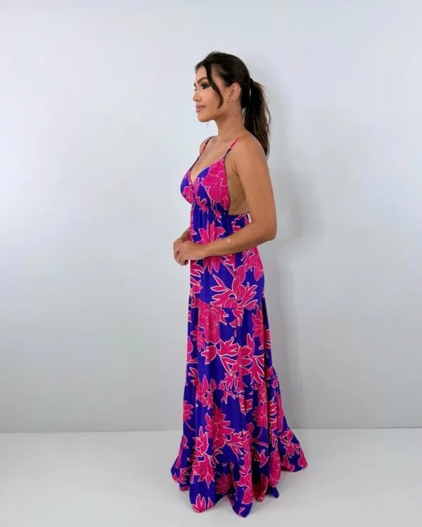 Vestido Sophia - Floral Fundo Azul