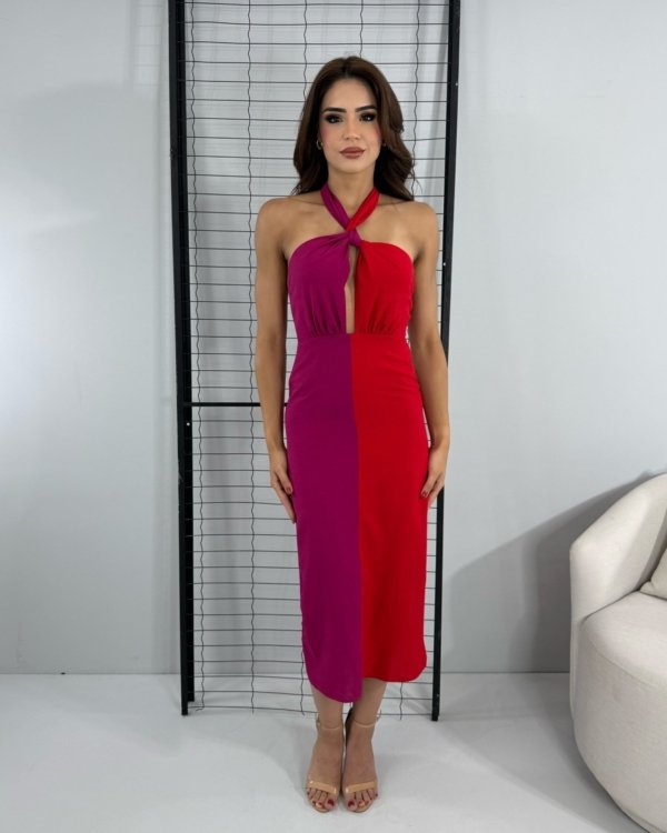 Vestido Sarah - Fúcsia Com Vermelho