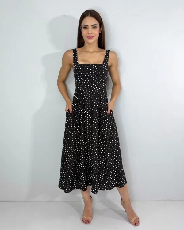 Vestido Samanta - Poá Fundo Preto