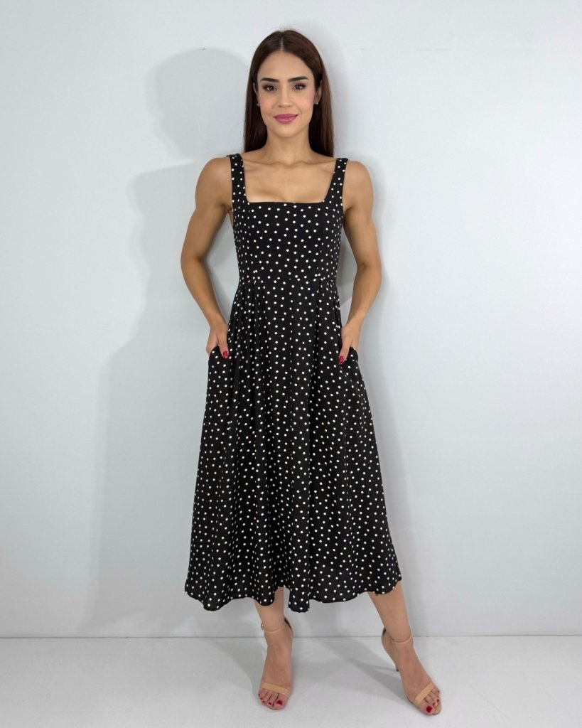 Vestido Samanta - Poá Fundo Preto