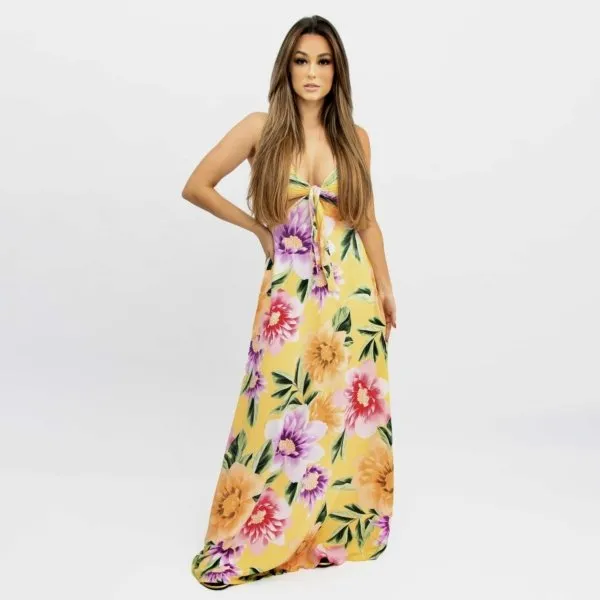 Vestido Natália - Floral Exclusivo Amarelo