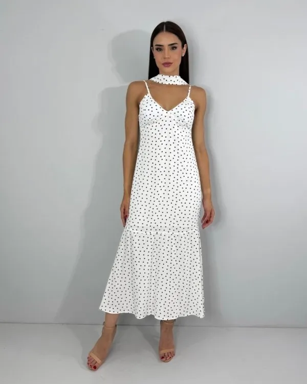 Vestido Carmem - Poá Fundo Branco