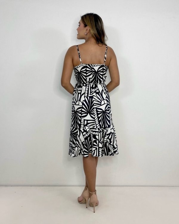 Vestido Cora - Estampa Folha Preta