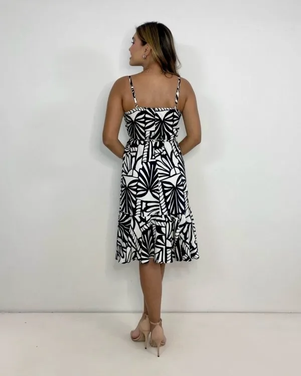 Vestido Cora - Estampa Folha Preta