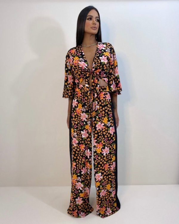 Cropped Maria - Primavera Fundo Preto