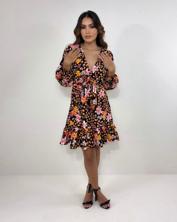 Vestido Lavínia - Primavera Fundo Preto