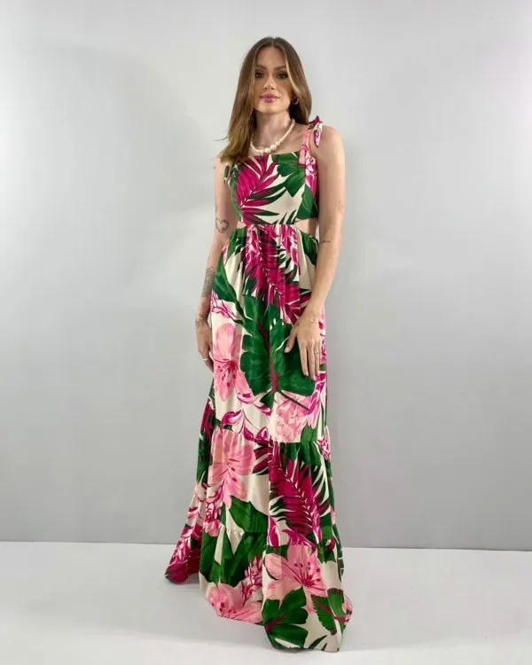 Vestido Pérola - Floral Fundo Bege