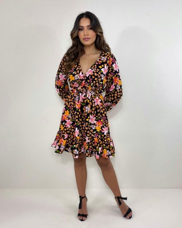 Vestido Lavínia - Primavera Fundo Preto