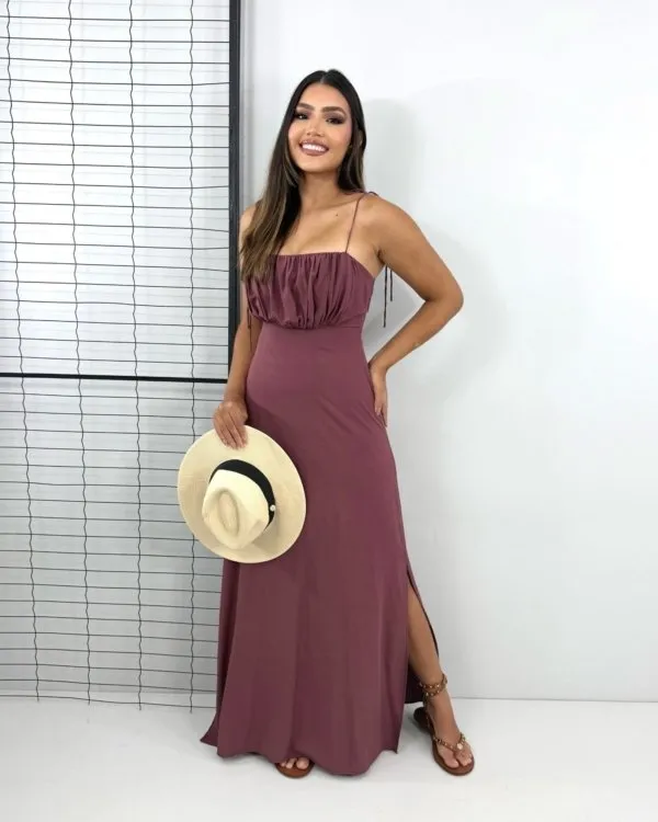 Vestido Drica Longo - Marrom