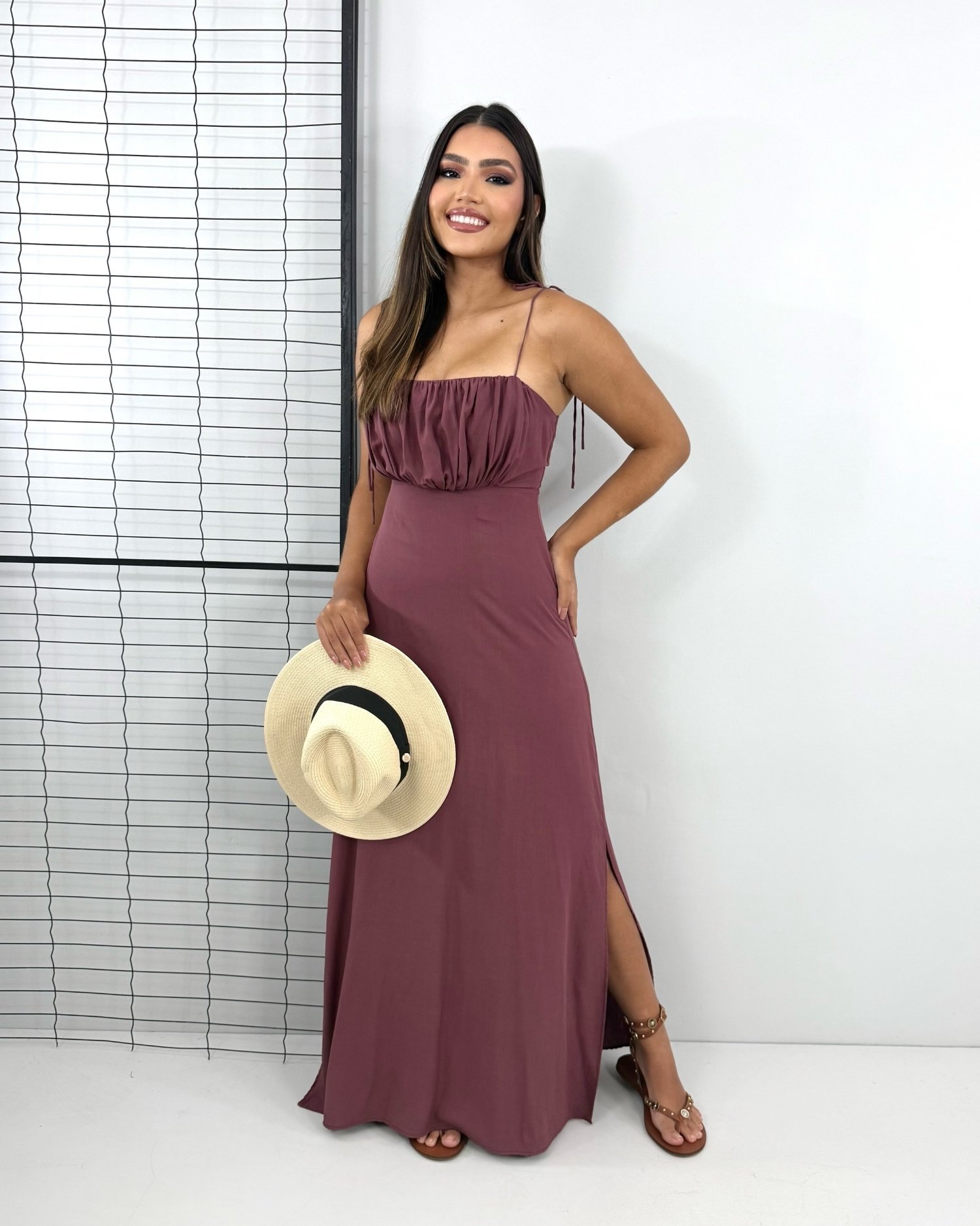 Vestido Drica Longo - Marrom - Image 3