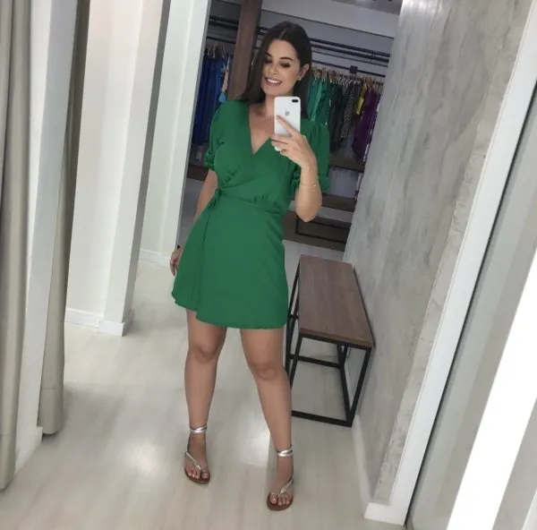 Vestido Érica Manga Princesa - Verde Bandeira