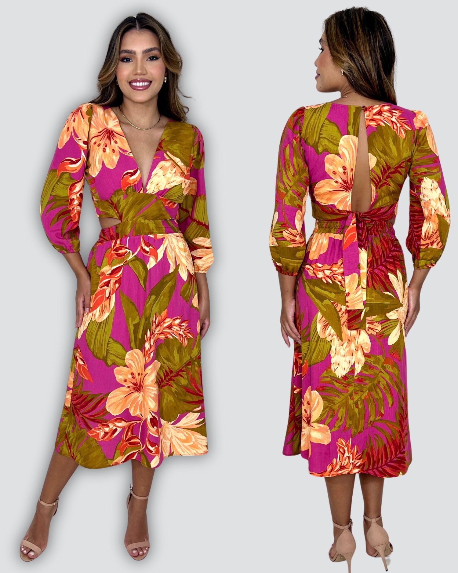 Vestido Mirela - Floral Fundo Pink - Image 3