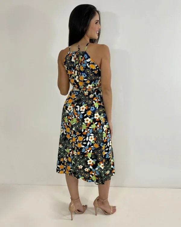 Vestido Isadora - Floral Colorido Fundo Preto