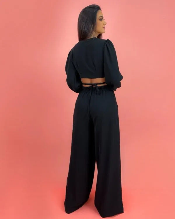 Calça Pantalona em Duna - Preto